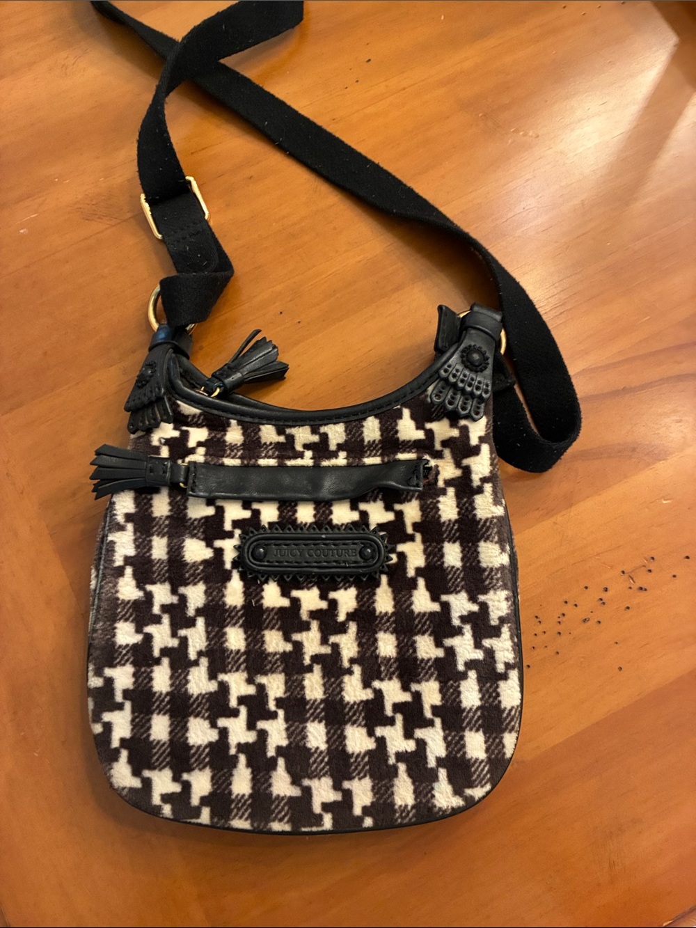 Juicy Couture Black & Cream Houndstooth Crossbody Bag